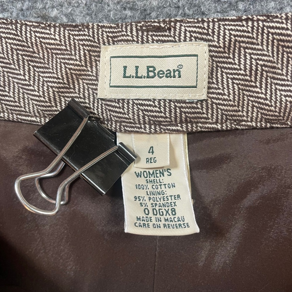 LL Bean Trousers Womens 4 Reg Brown Herringbone Cotton Straight Leg Pants - Picture 8 of 12
